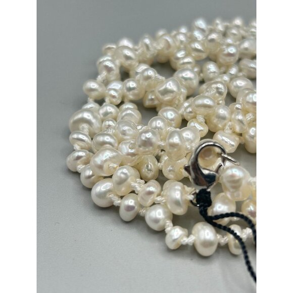 Honora Collection Freshwater White Pearl Necklace Irregular Hand Knotted Strand - Picture 3 of 6